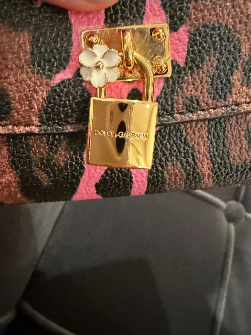 Dolce & Gabbana Brown Leopard Print & Pink Accent Key/Card Holder